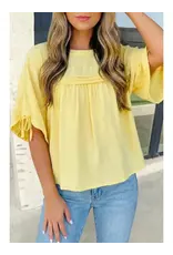 BLOUSE WMS BABYDOLL TIE SLEEVE YELLOW