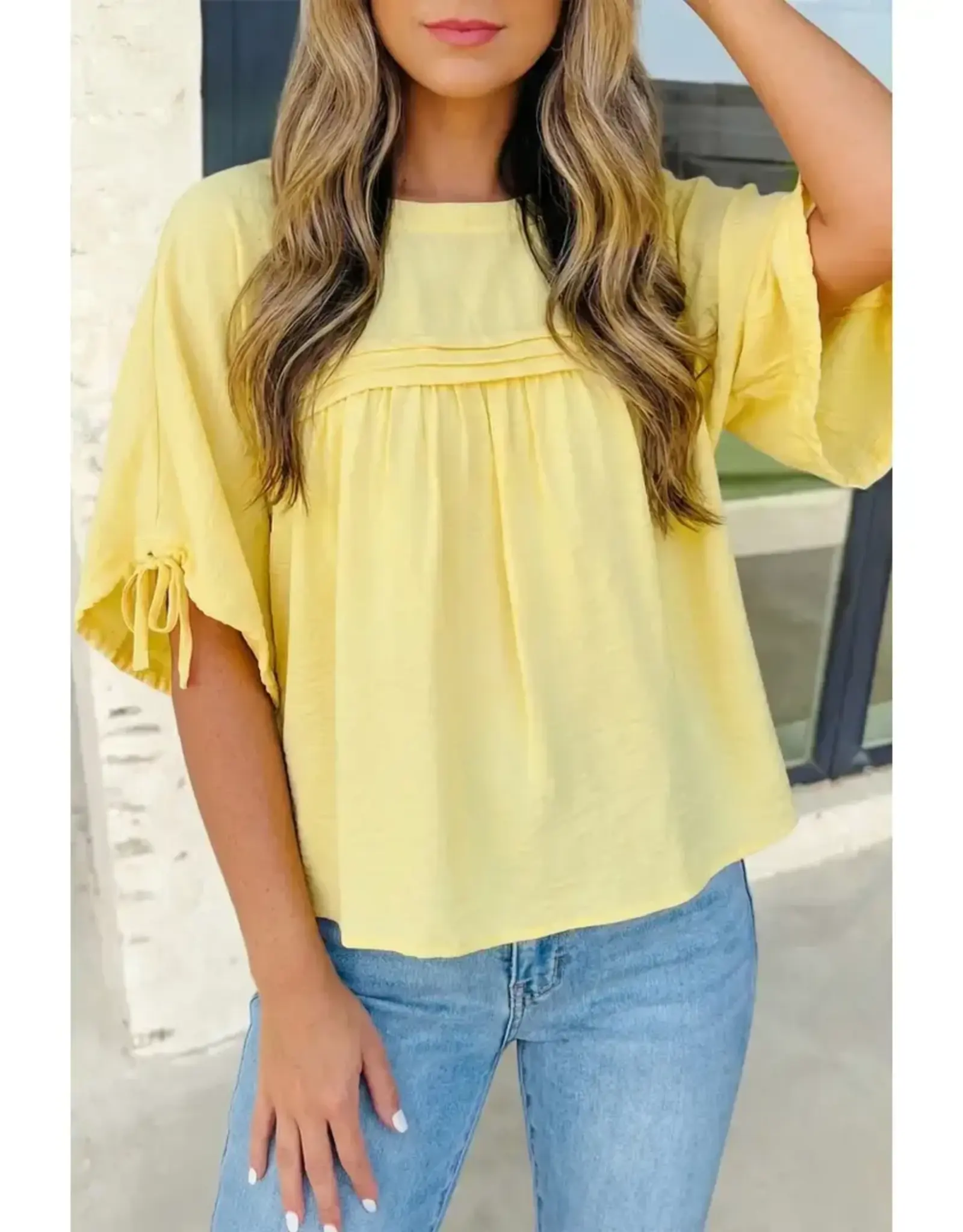 BLOUSE WMS BABYDOLL TIE SLEEVE YELLOW