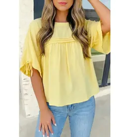 BLOUSE WMS BABYDOLL TIE SLEEVE YELLOW