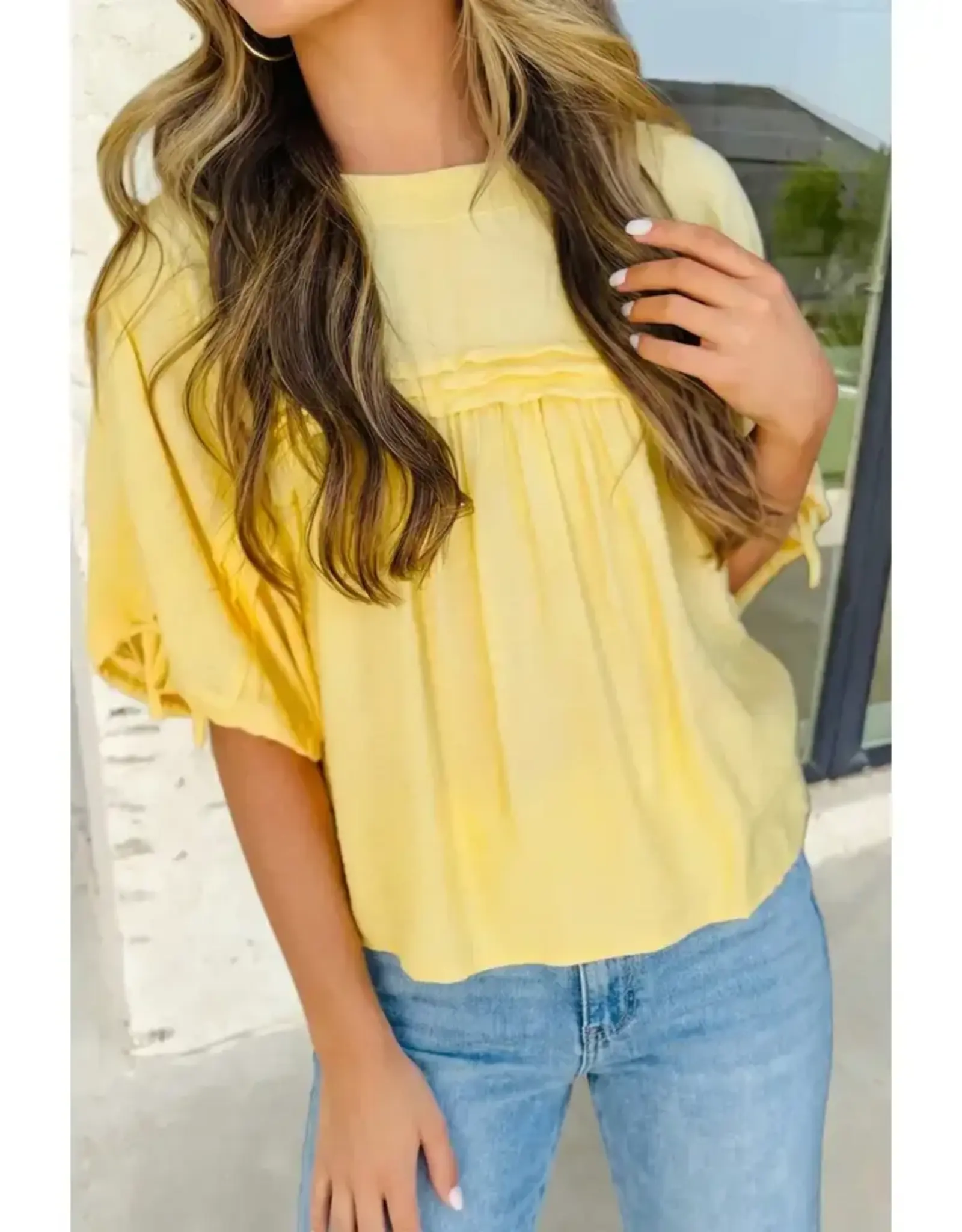 BLOUSE WMS BABYDOLL TIE SLEEVE YELLOW