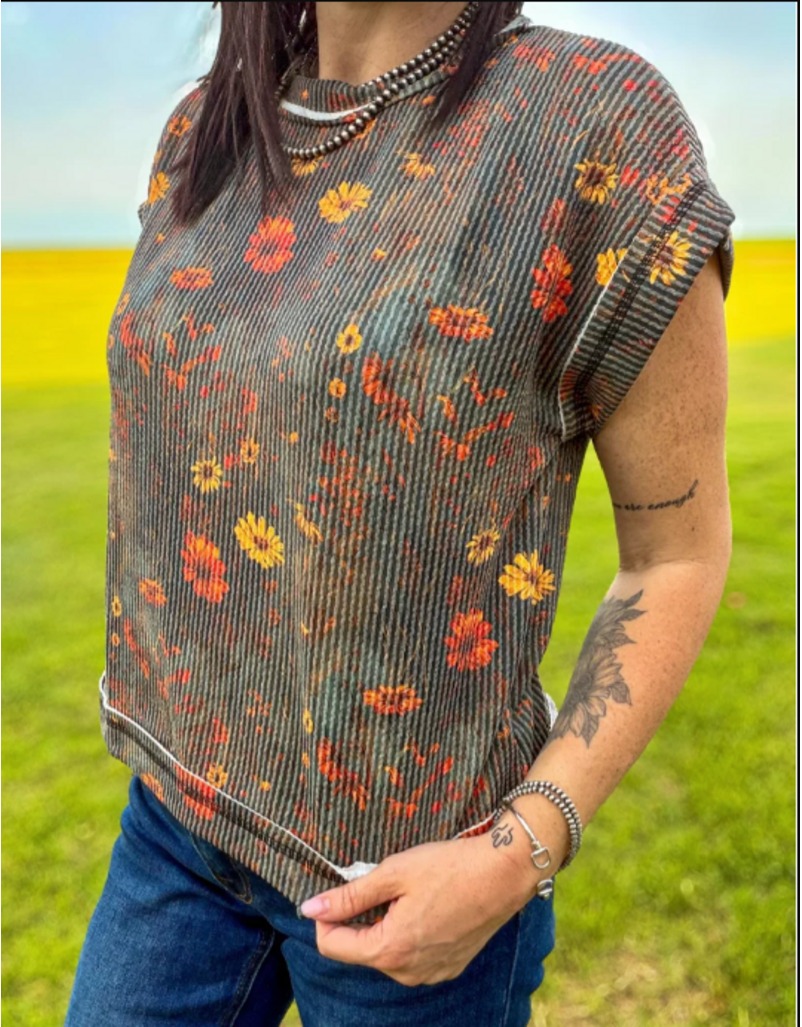 SHIRT WMS RIBBED RUST BLOOM