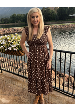 DRESS WMS MOCHA POLKA DOT SMOCKED