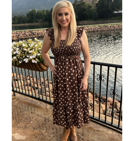 DRESS WMS MOCHA POLKA DOT SMOCKED