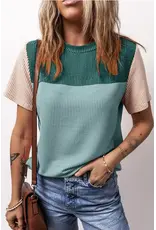 SHIRT WMS RIB TEXTURE COLORBLOCK SS GREEN/TEAL