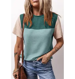 SHIRT WMS RIB TEXTURE COLORBLOCK SS GREEN/TEAL