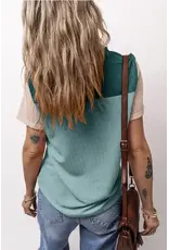 SHIRT WMS RIB TEXTURE COLORBLOCK SS GREEN/TEAL