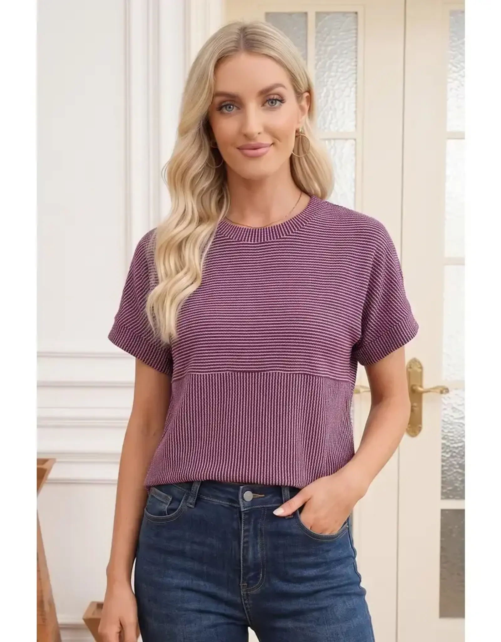 SHIRT WMS RIBBED TEXTURE PURPLE