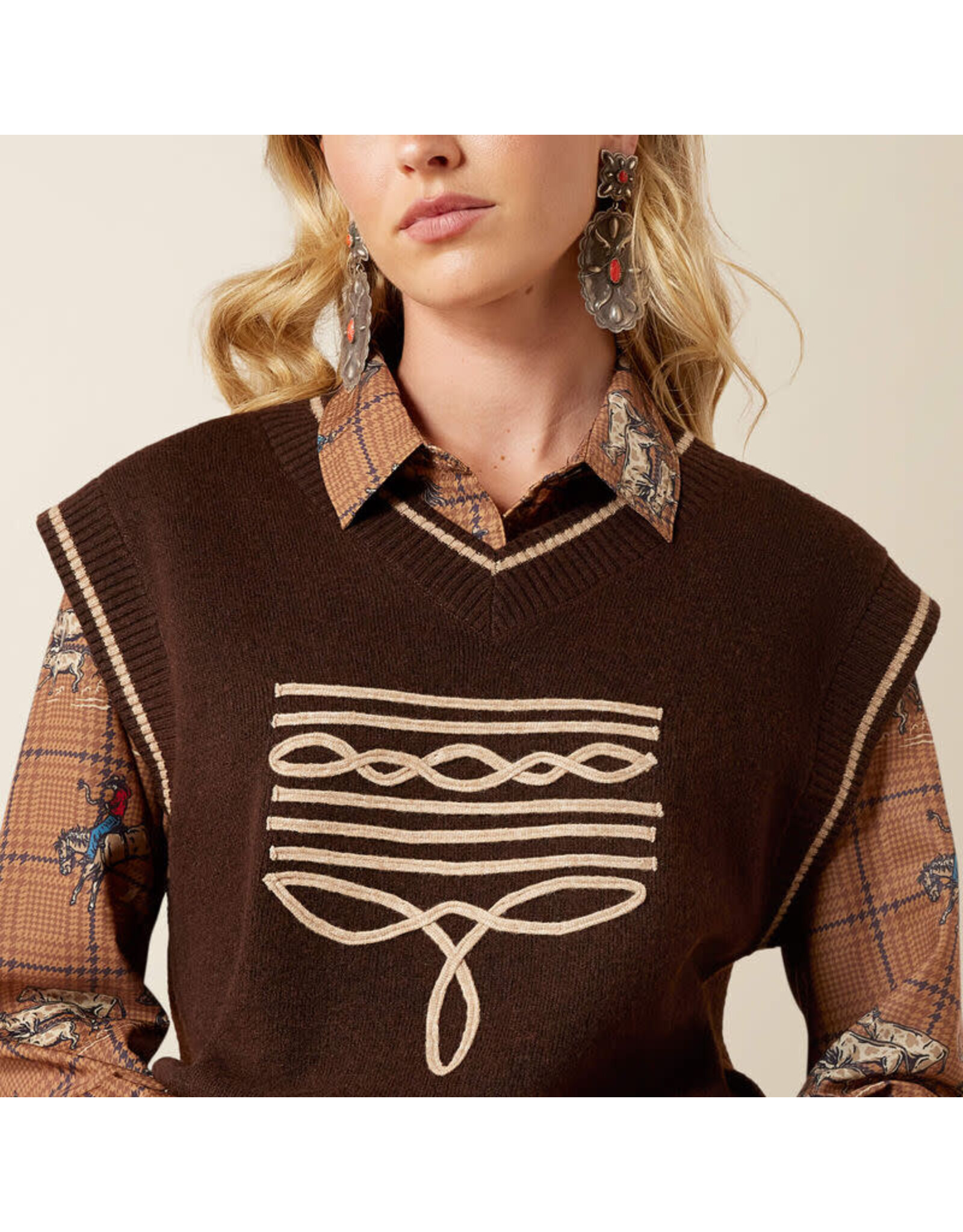 SWEATER VEST WMS ARIAT COFFEE BOOT STITCH