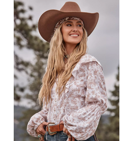 BLOUSE WMS WRANGLER LANIEY WHITE AND TAN FLOWER