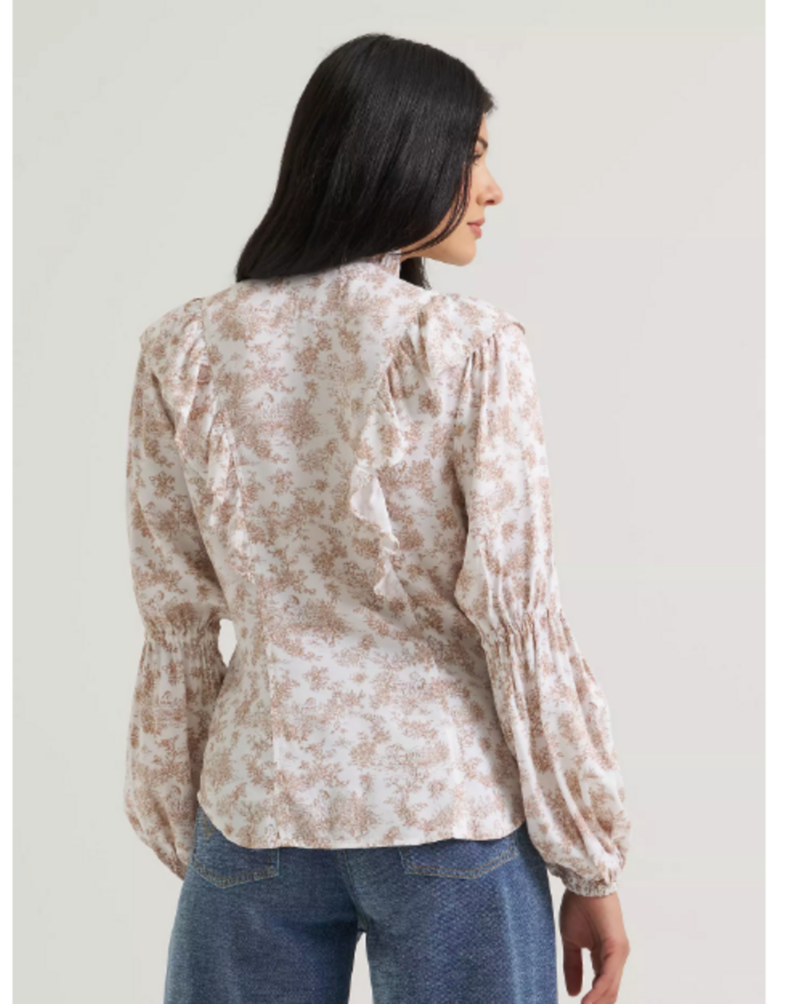 BLOUSE WMS WRANGLER LANIEY WHITE AND TAN FLOWER