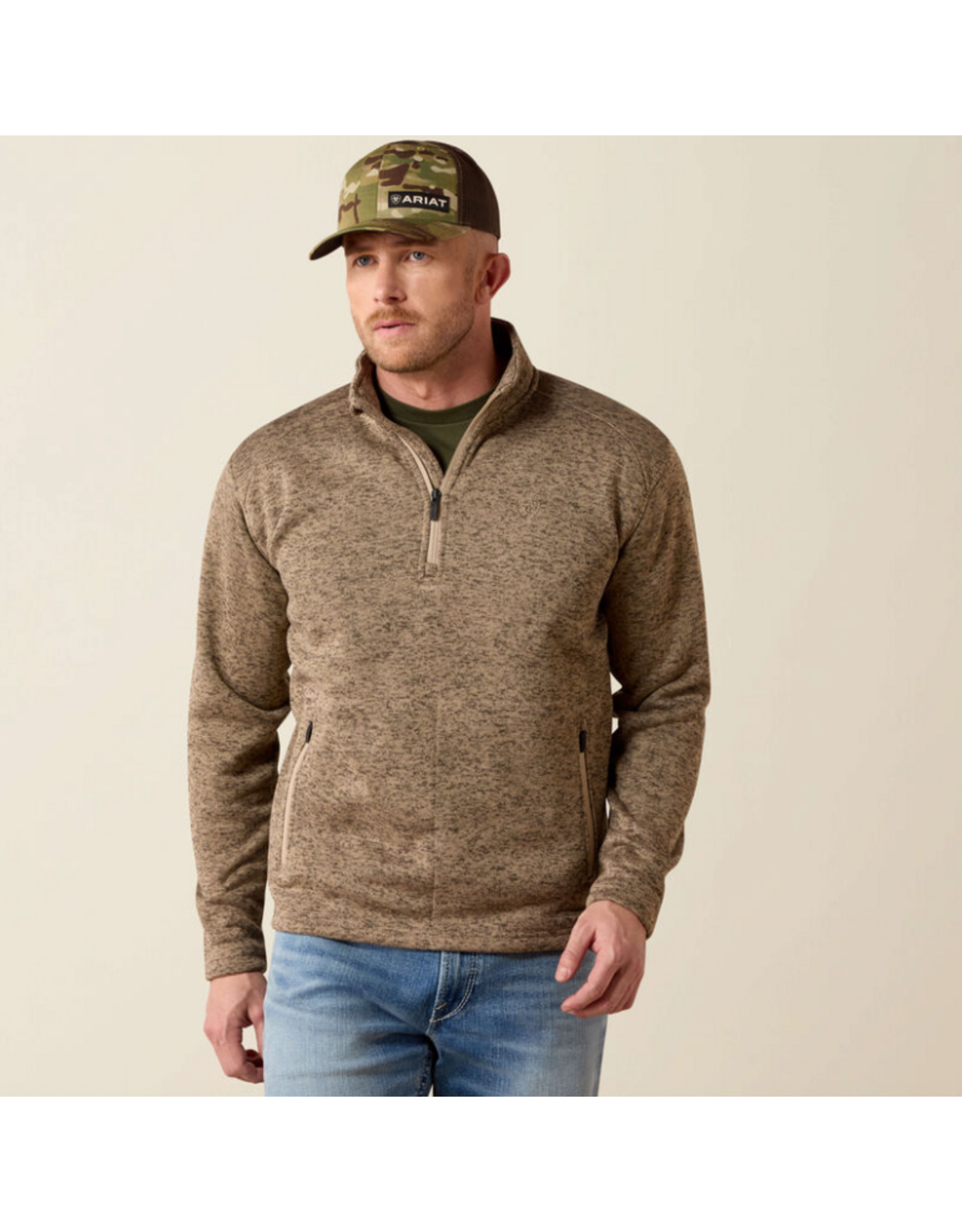 SWEATER MNS ARIAT 1/4 ZIP CALDWELL TAN