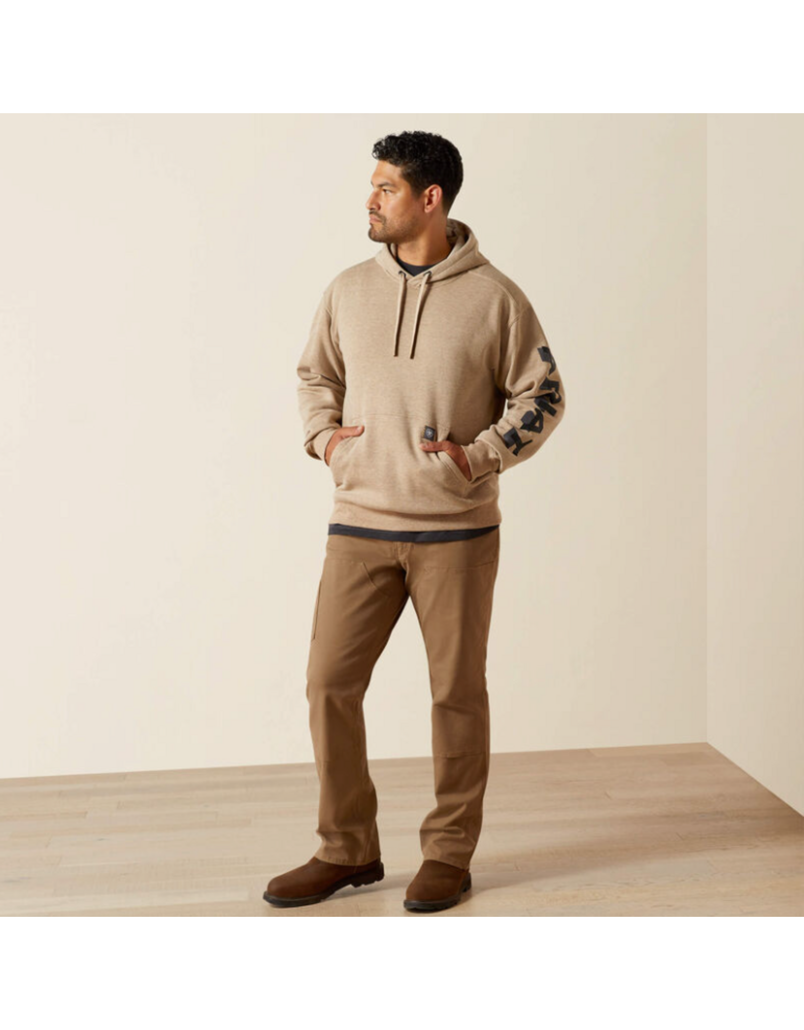 HOODIE MNS ARIAT REBAR OATMEAL LOGO