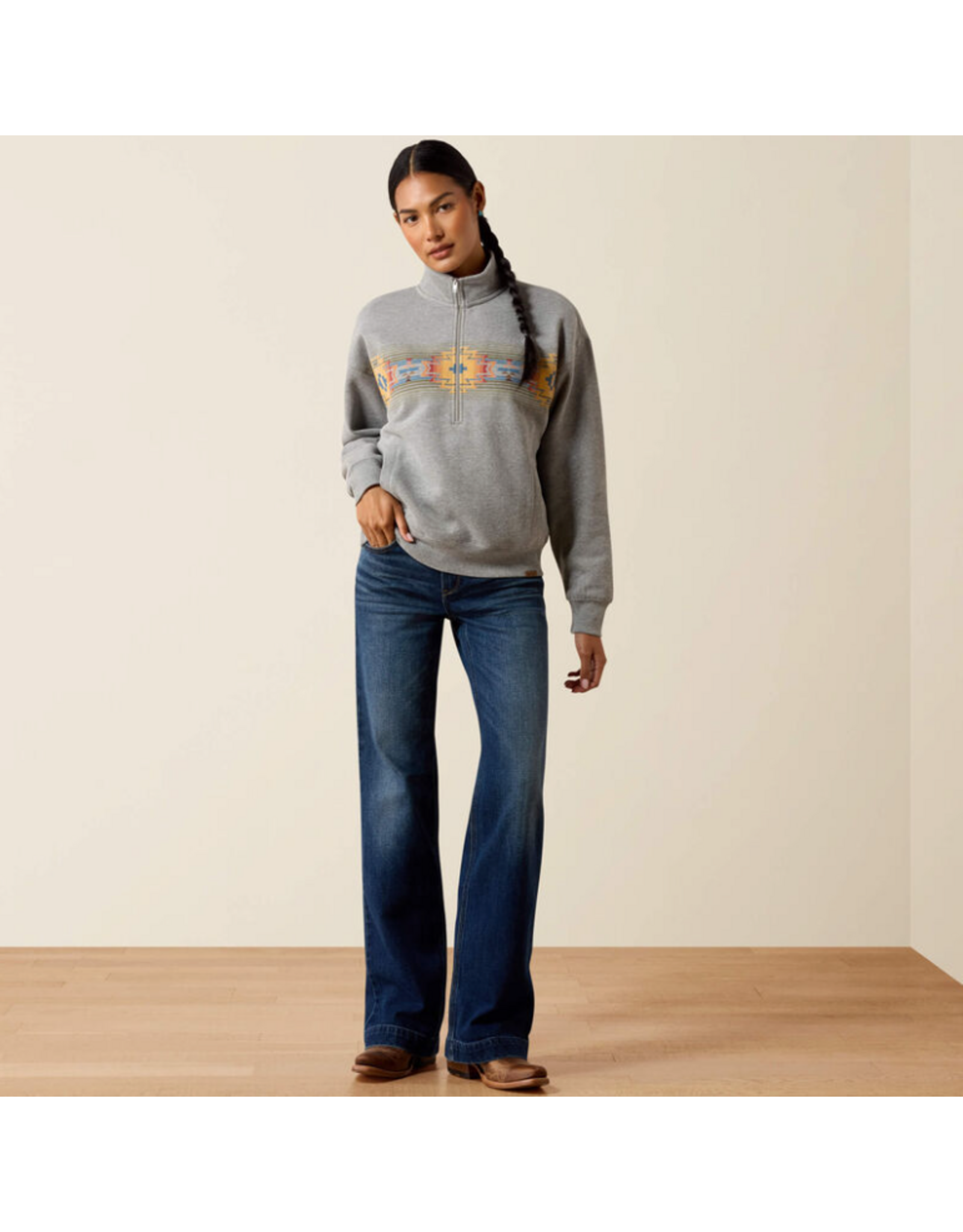 SWEATSHIRT WMS ARIAT 1/2 ZIP GRAY AZTEC