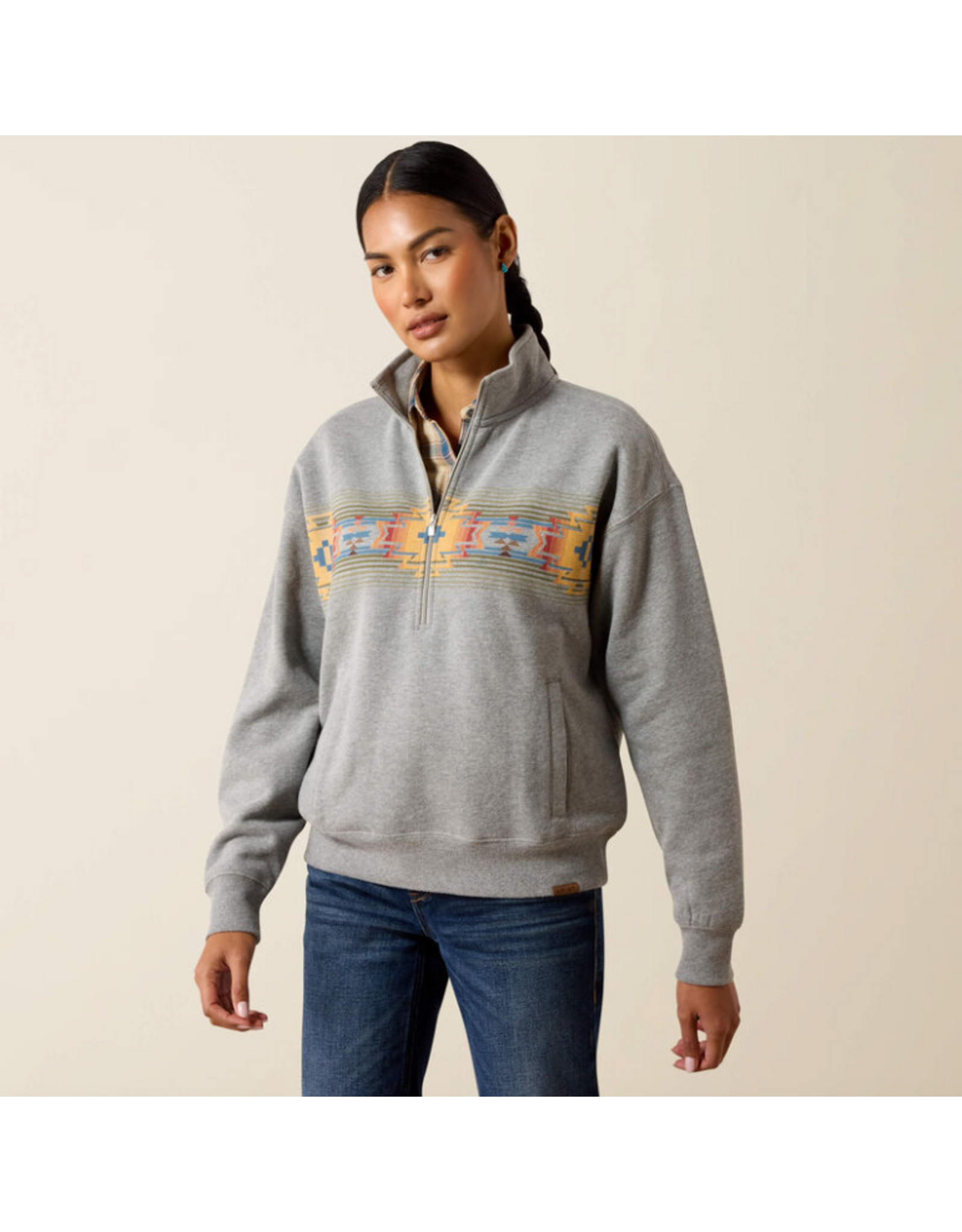 SWEATSHIRT WMS ARIAT 1/2 ZIP GRAY AZTEC