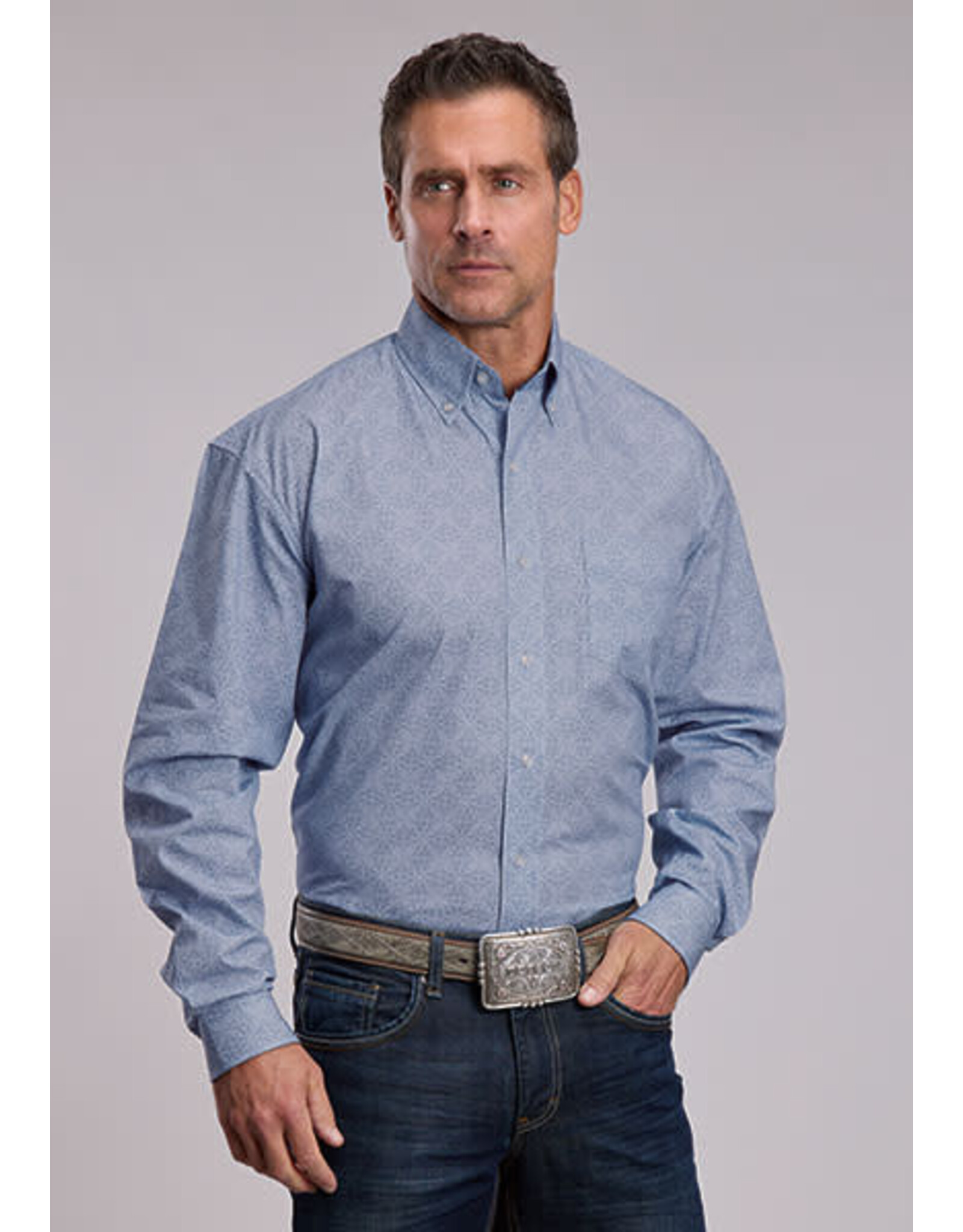 SHIRT MNS STETSON STEEL BLUE FILIGREE