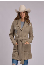 SWEATER WMS STESTSON LONG BUTTON TIE TAN
