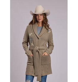 SWEATER WMS STETSON LONG BUTTON TIE TAN