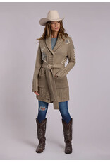 SWEATER WMS STESTSON LONG BUTTON TIE TAN