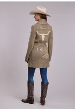 SWEATER WMS STESTSON LONG BUTTON TIE TAN