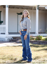 SHIRT WMS CINCH BUTTON TAN BLUE WHITE STRIPE