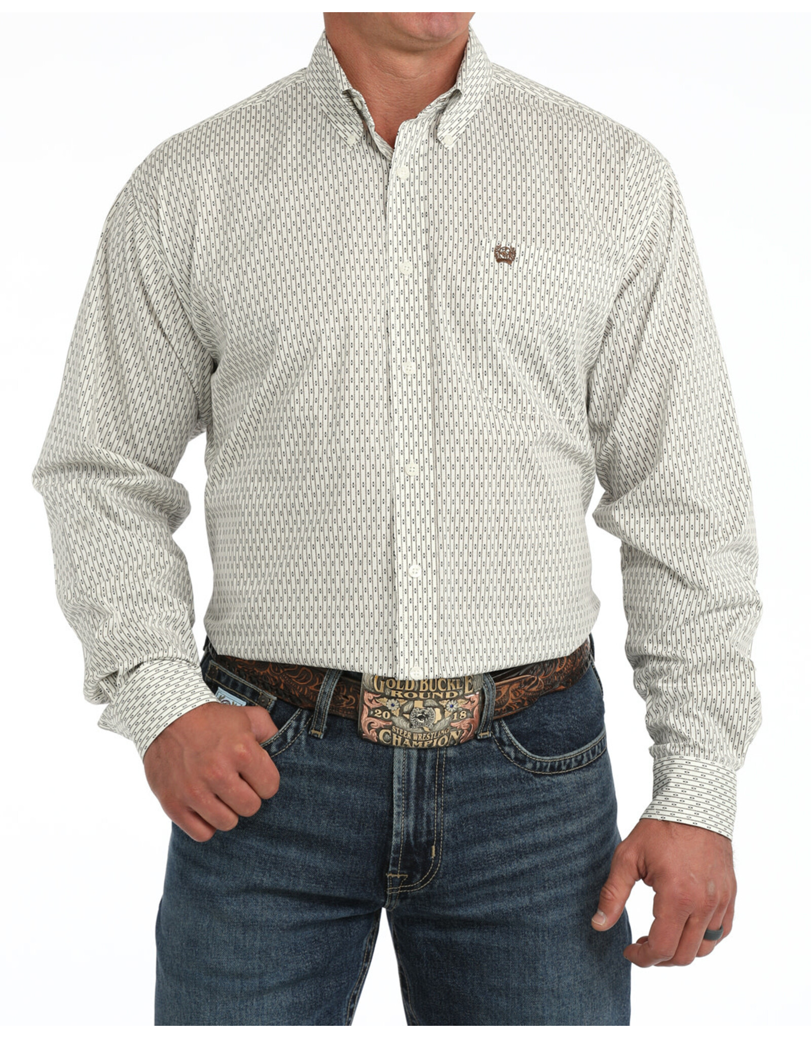 SHIRT MNS CINCH LS CREAM GEO PRINT