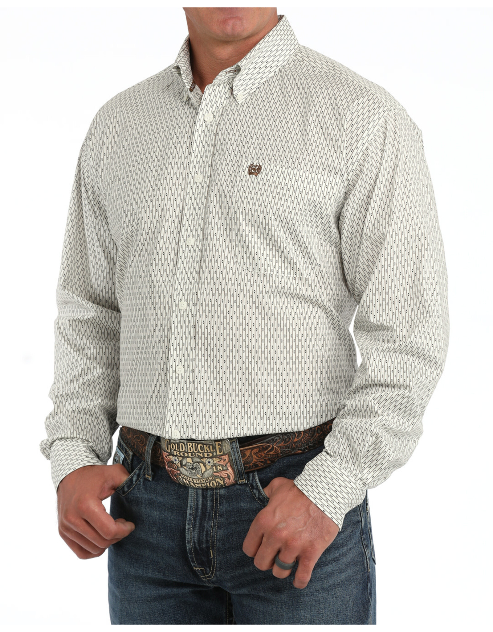 SHIRT MNS CINCH LS CREAM GEO PRINT