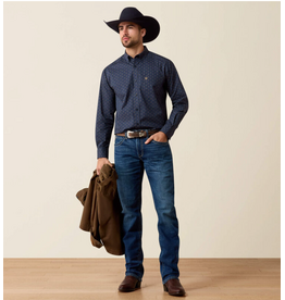 SHIRT MNS ARIAT LS CANYON BLUE NIGHT FOULARD PRINT