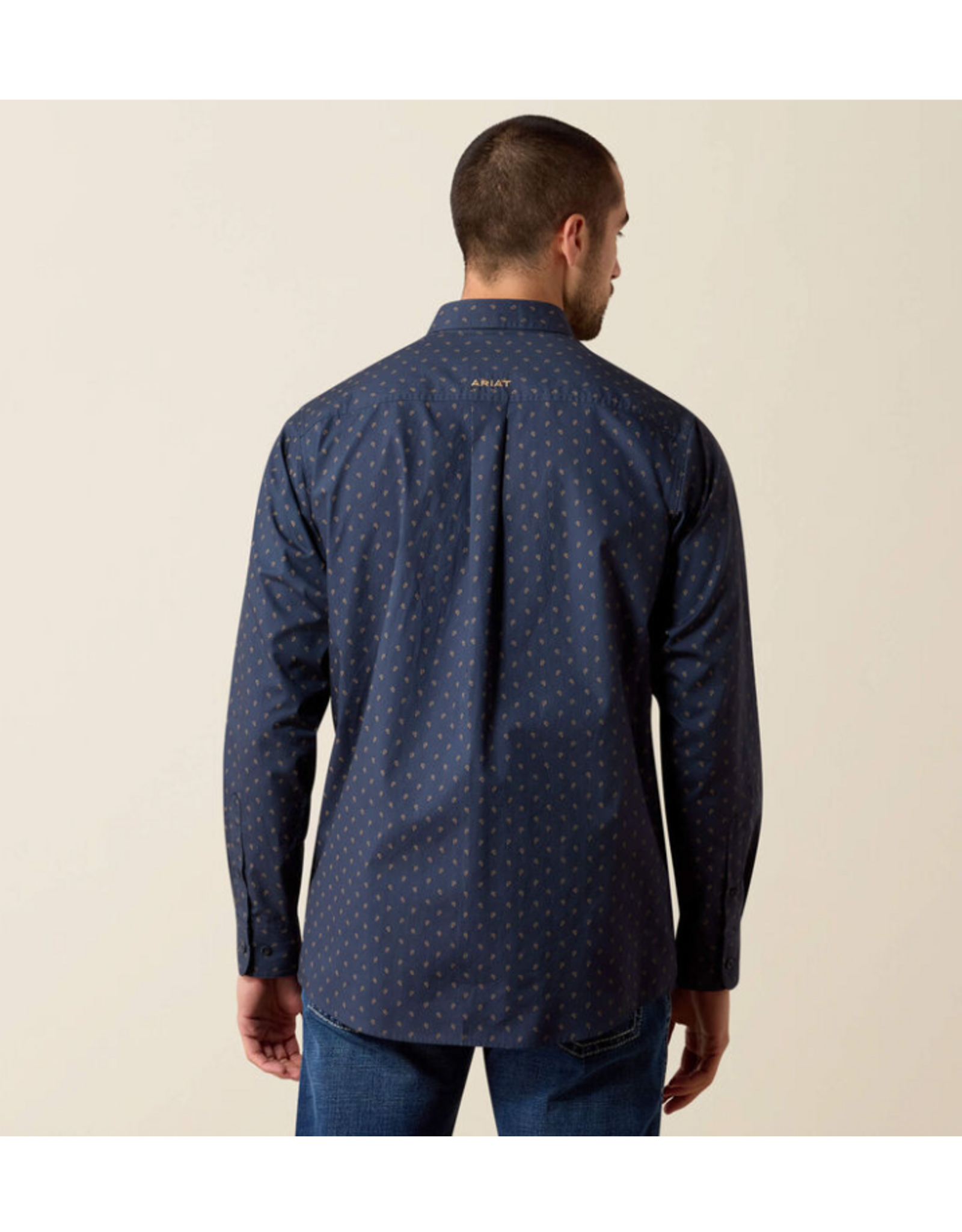 SHIRT MNS ARIAT LS CANYON BLUE NIGHT FOULARD PRINT