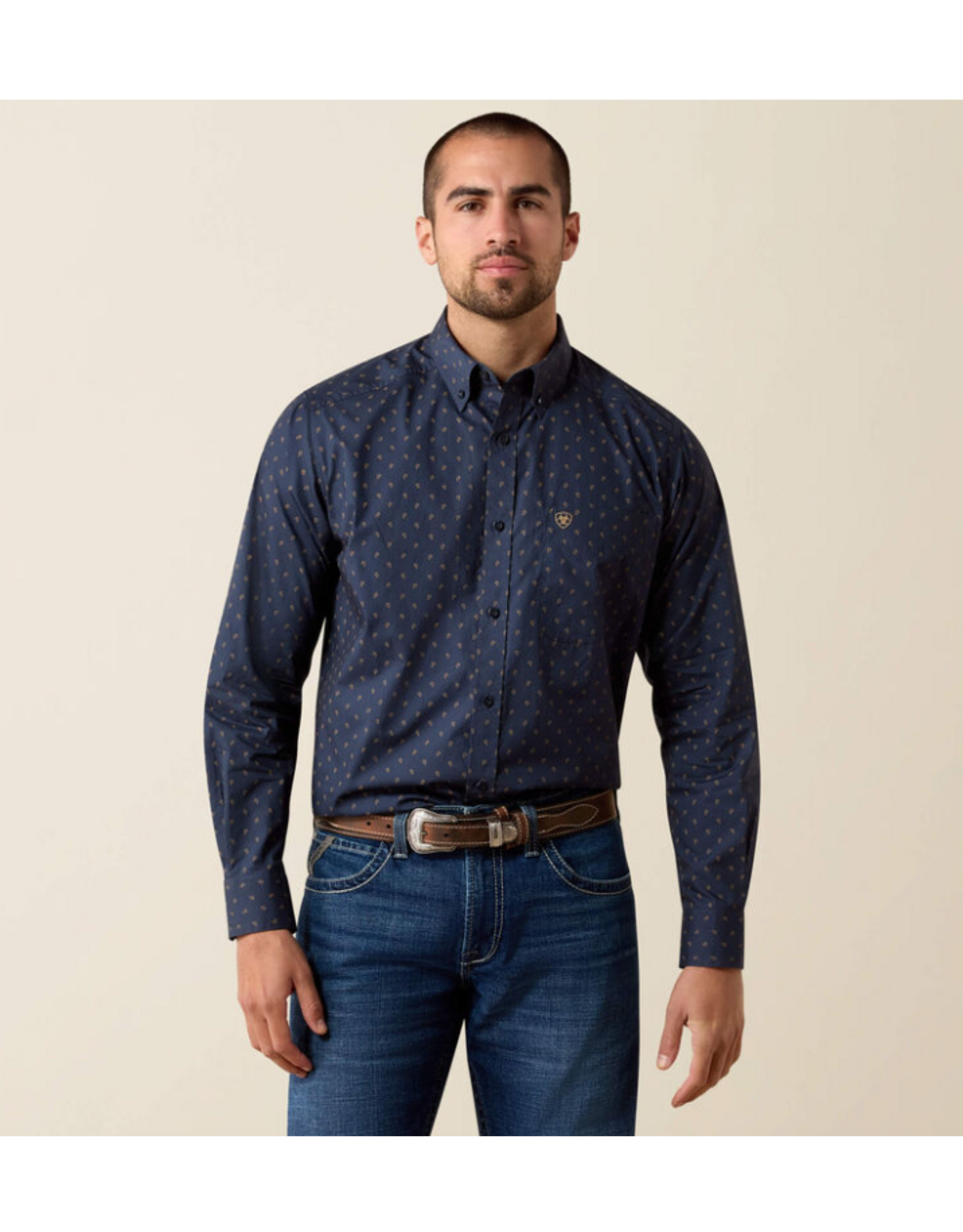 SHIRT MNS ARIAT LS CANYON BLUE NIGHT FOULARD PRINT