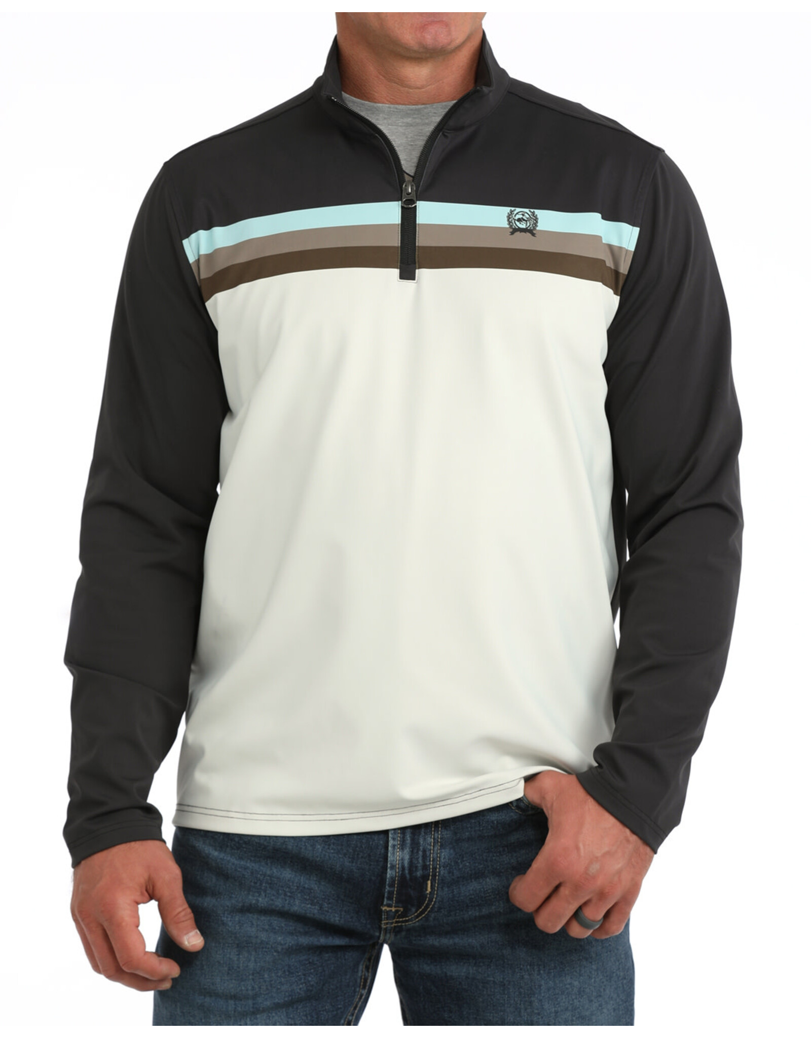 SWEATER MNS CINCH 1/4 ZIP GRAY CREAM STRIPE