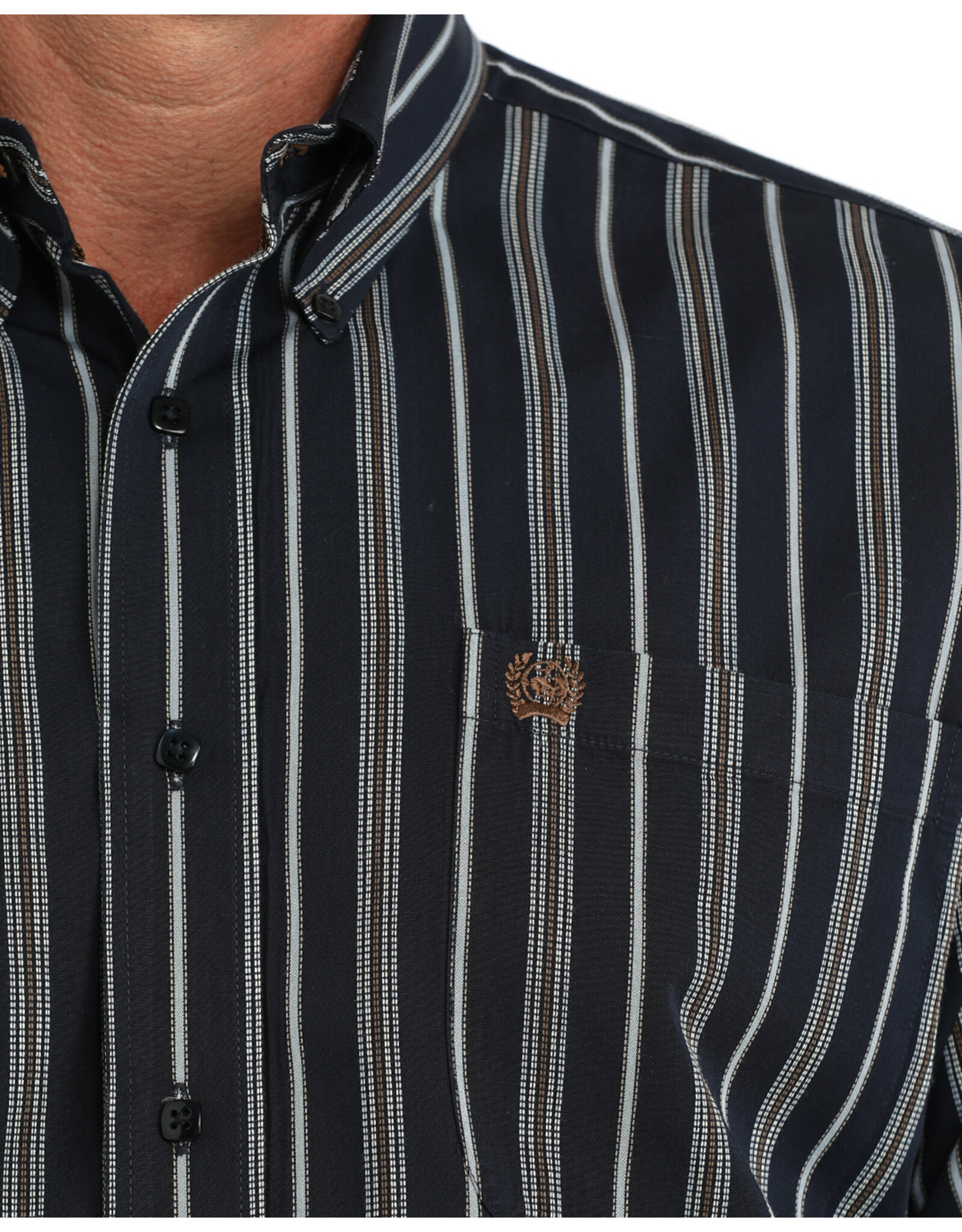 SHIRT MNS CINCH NAVY BROWN WHITE STRIPE