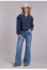 BLOUSE WMS ROPER NAVY V NECK RUFFLE