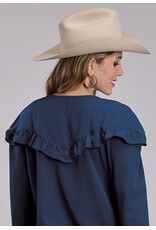 BLOUSE WMS ROPER NAVY V NECK RUFFLE