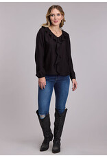 BLOUSE WMS ROPER BLACK CHALLIS PEASANT LS