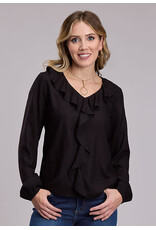 BLOUSE WMS ROPER BLACK CHALLIS PEASANT LS
