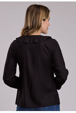 BLOUSE WMS ROPER BLACK CHALLIS PEASANT LS
