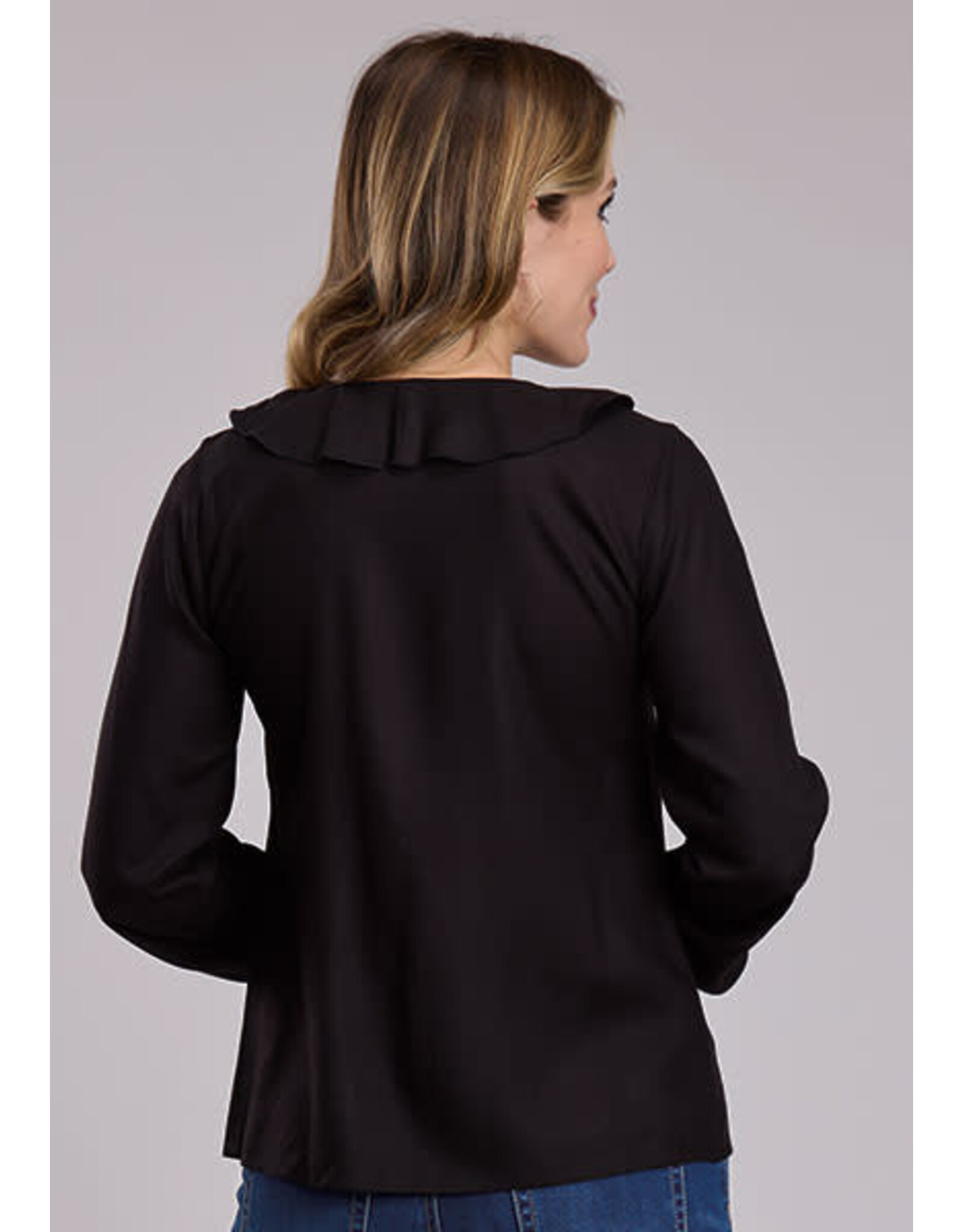 BLOUSE WMS ROPER BLACK CHALLIS PEASANT LS