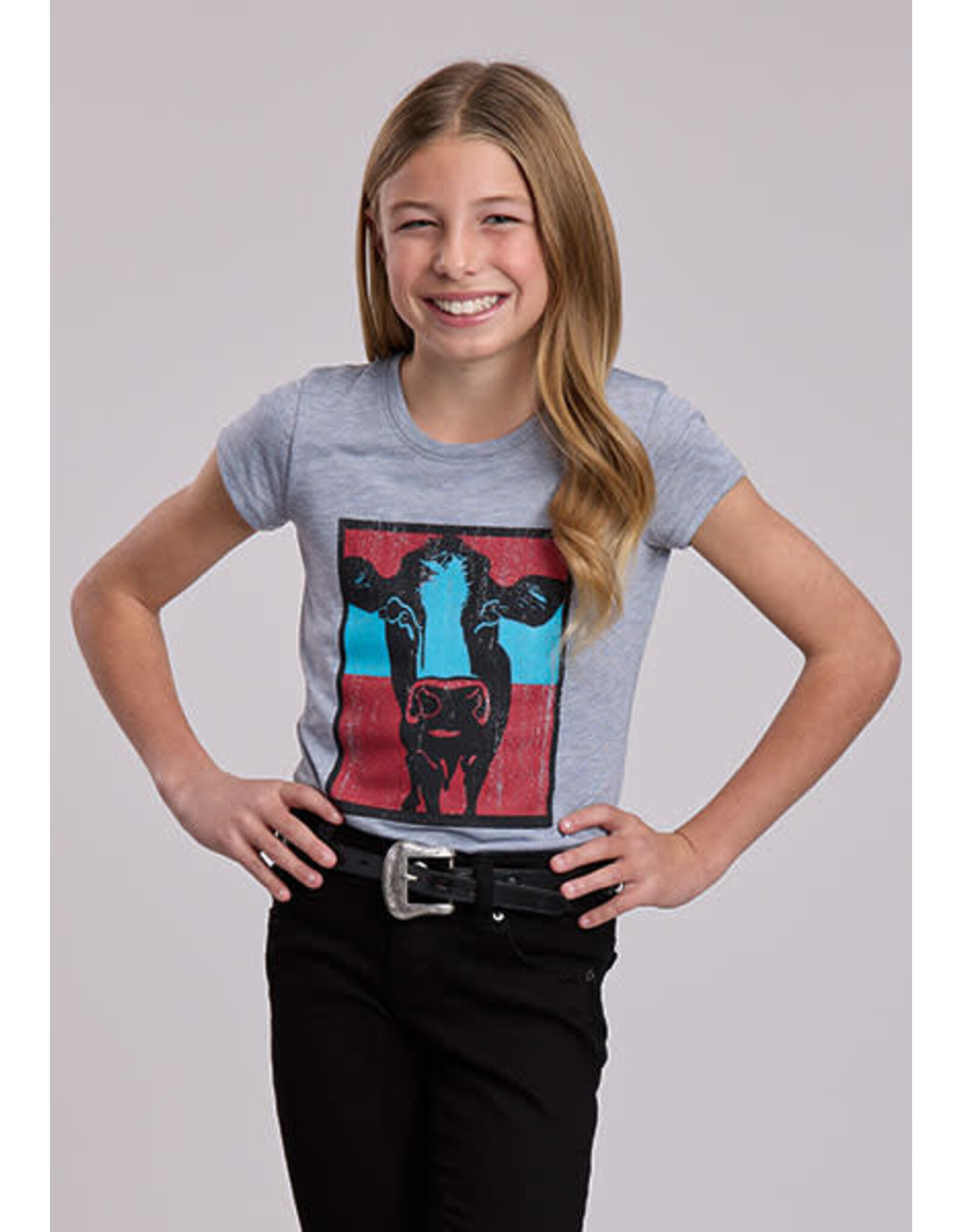 TSHIRT GIRLS ROPER SS GRAY WITH COW