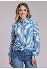 SHIRT WMS ROPER STRIPED BLUE WHITE COTTON