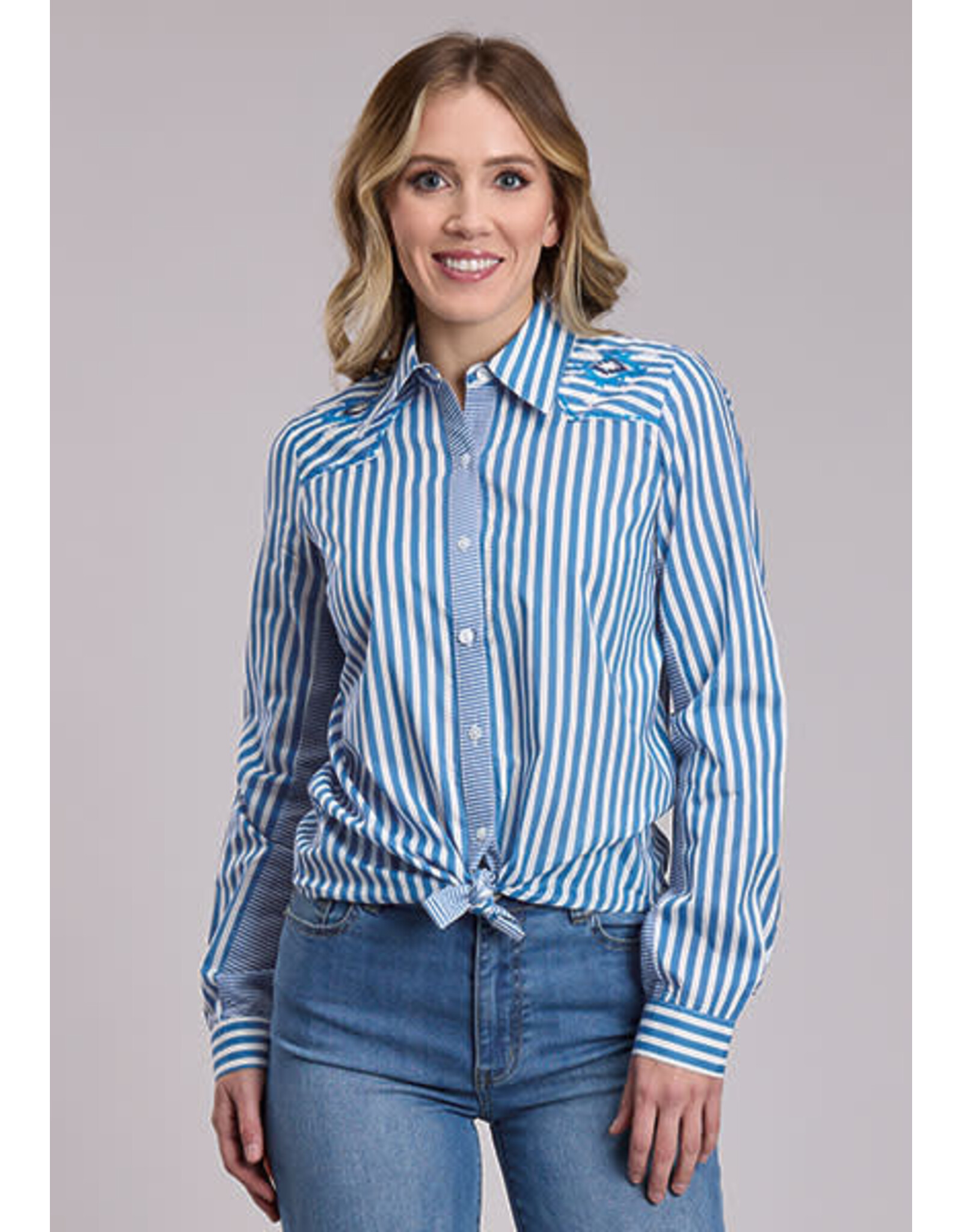 SHIRT WMS ROPER STRIPED BLUE WHITE COTTON