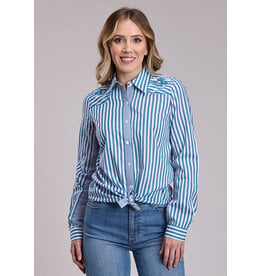 SHIRT WMS ROPER STRIPED BLUE WHITE COTTON