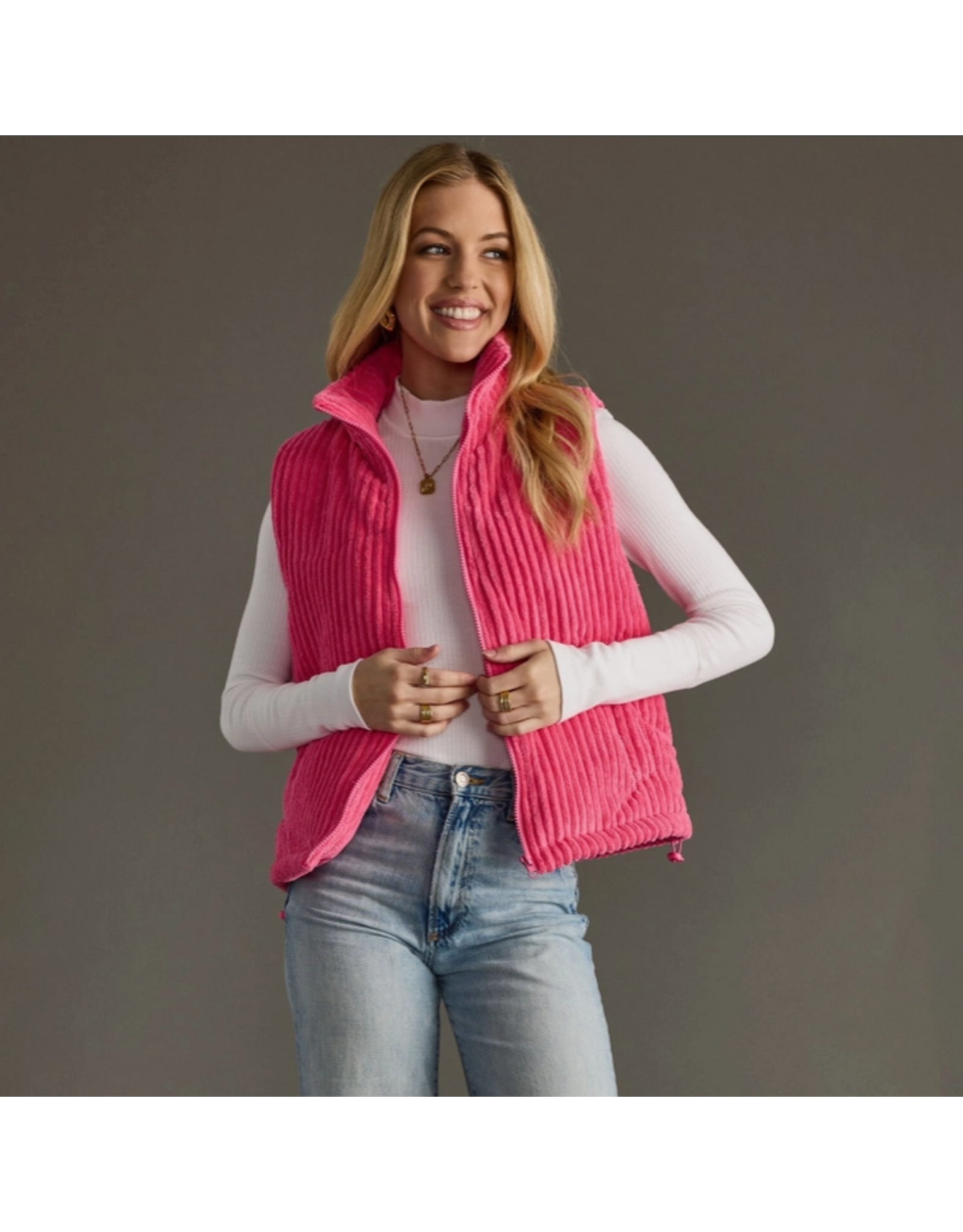 PANACHE APPAREL CO ' VEST WMS HOT PINK CORDUROY