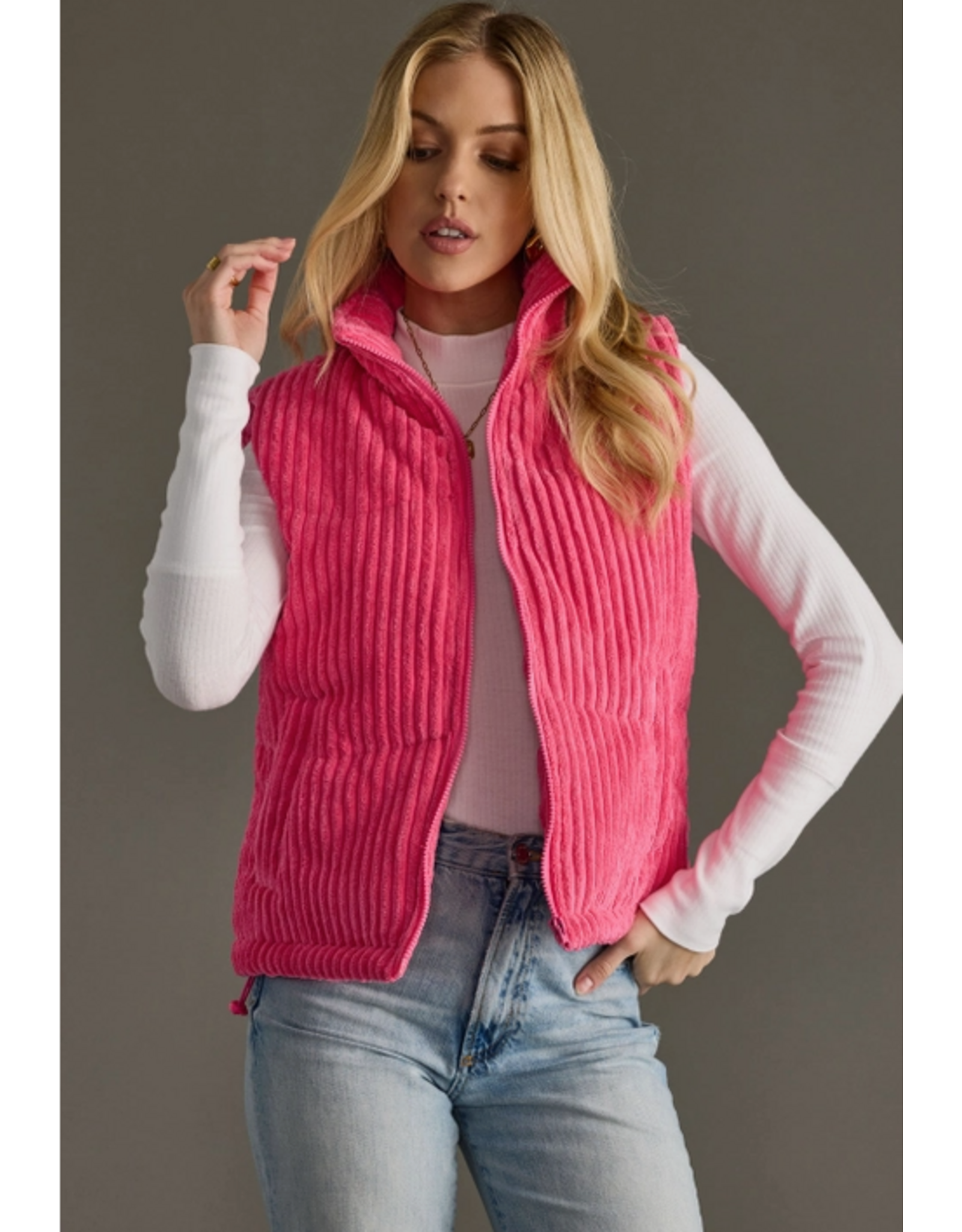 PANACHE APPAREL CO ' VEST WMS HOT PINK CORDUROY