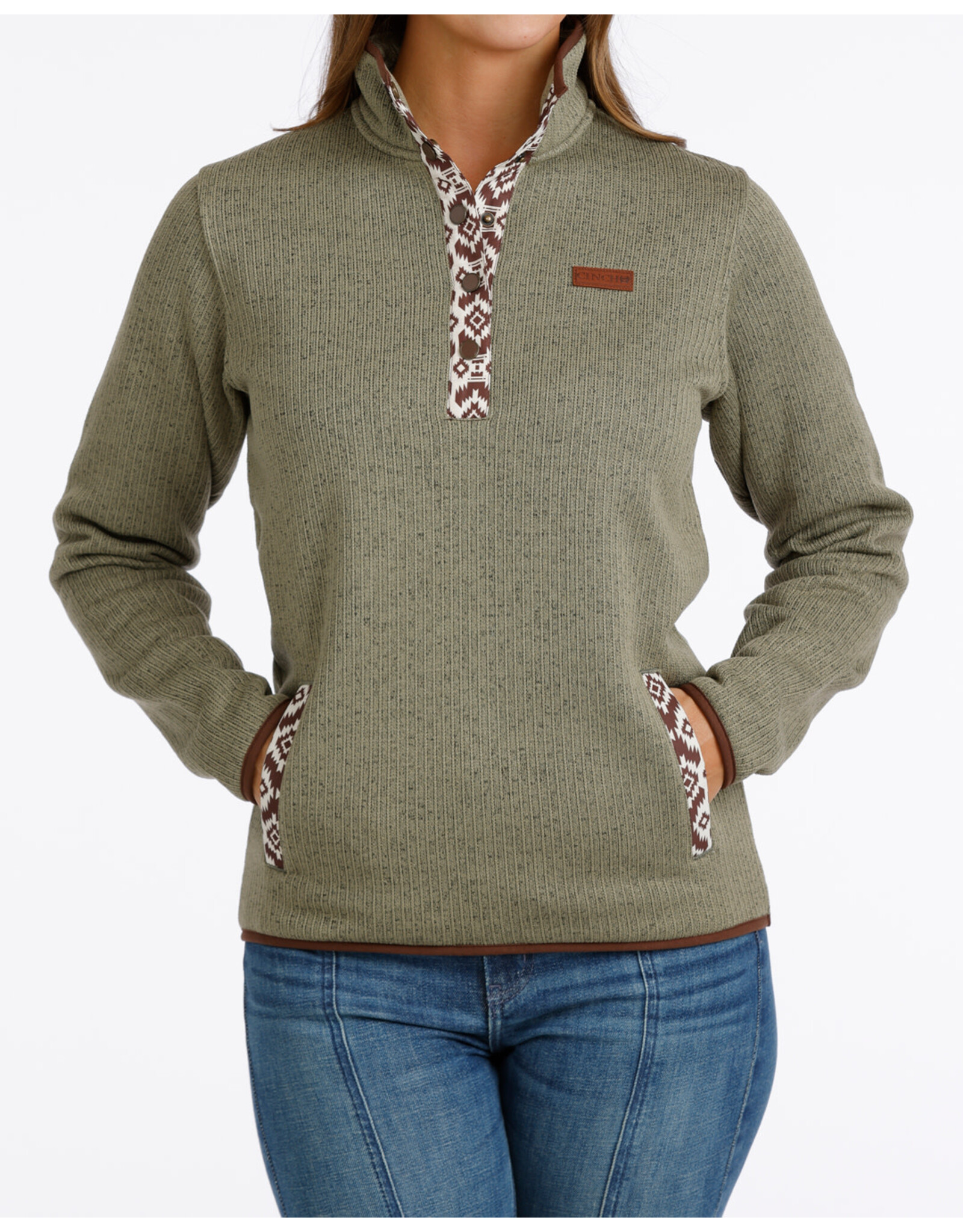 CINCH PULLOVER WMS CINCH OLIVE GREEN BUTTON