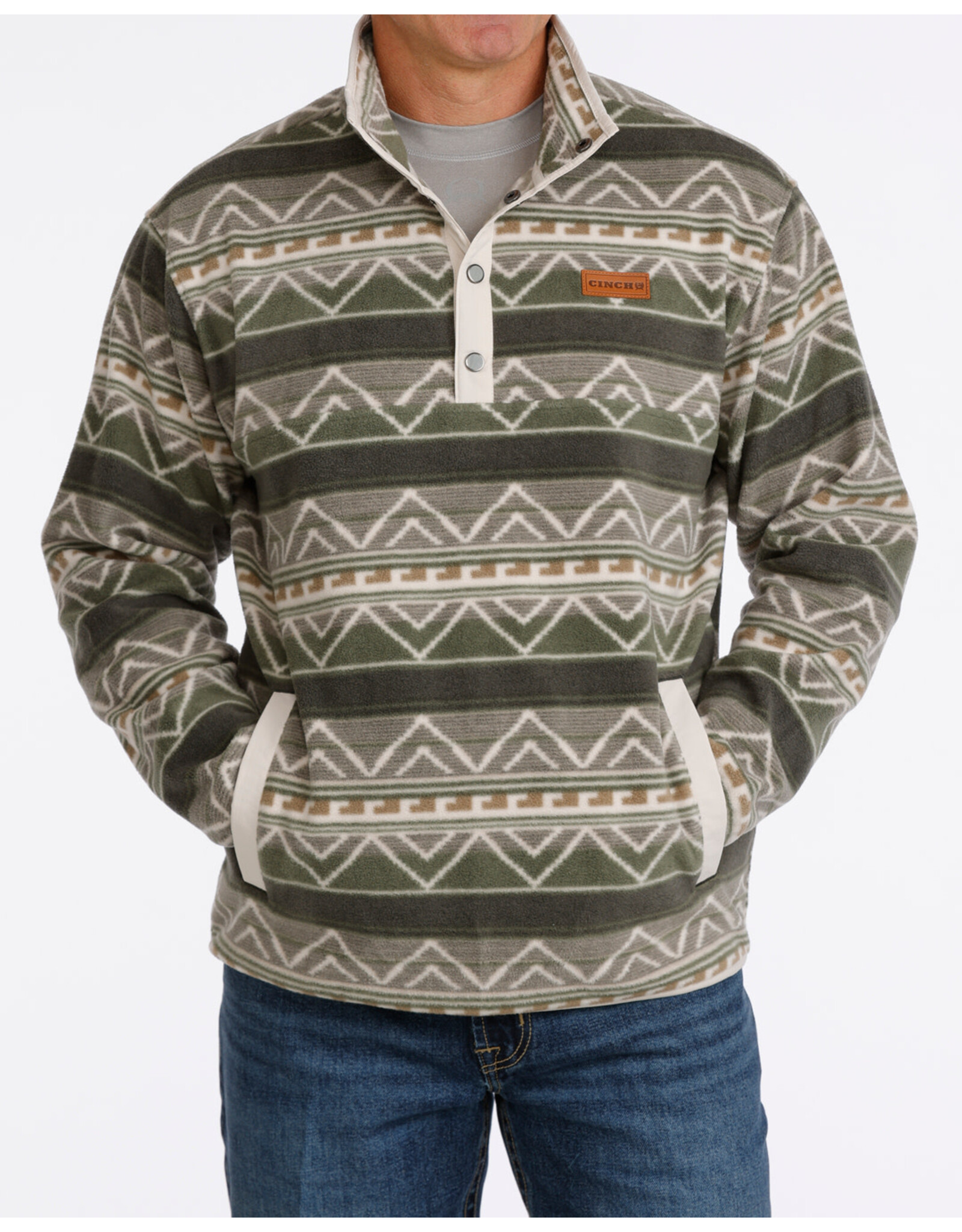 CINCH PULLOVER CINCH FLEECE OLIVE GREEN AZTEC BUTTON