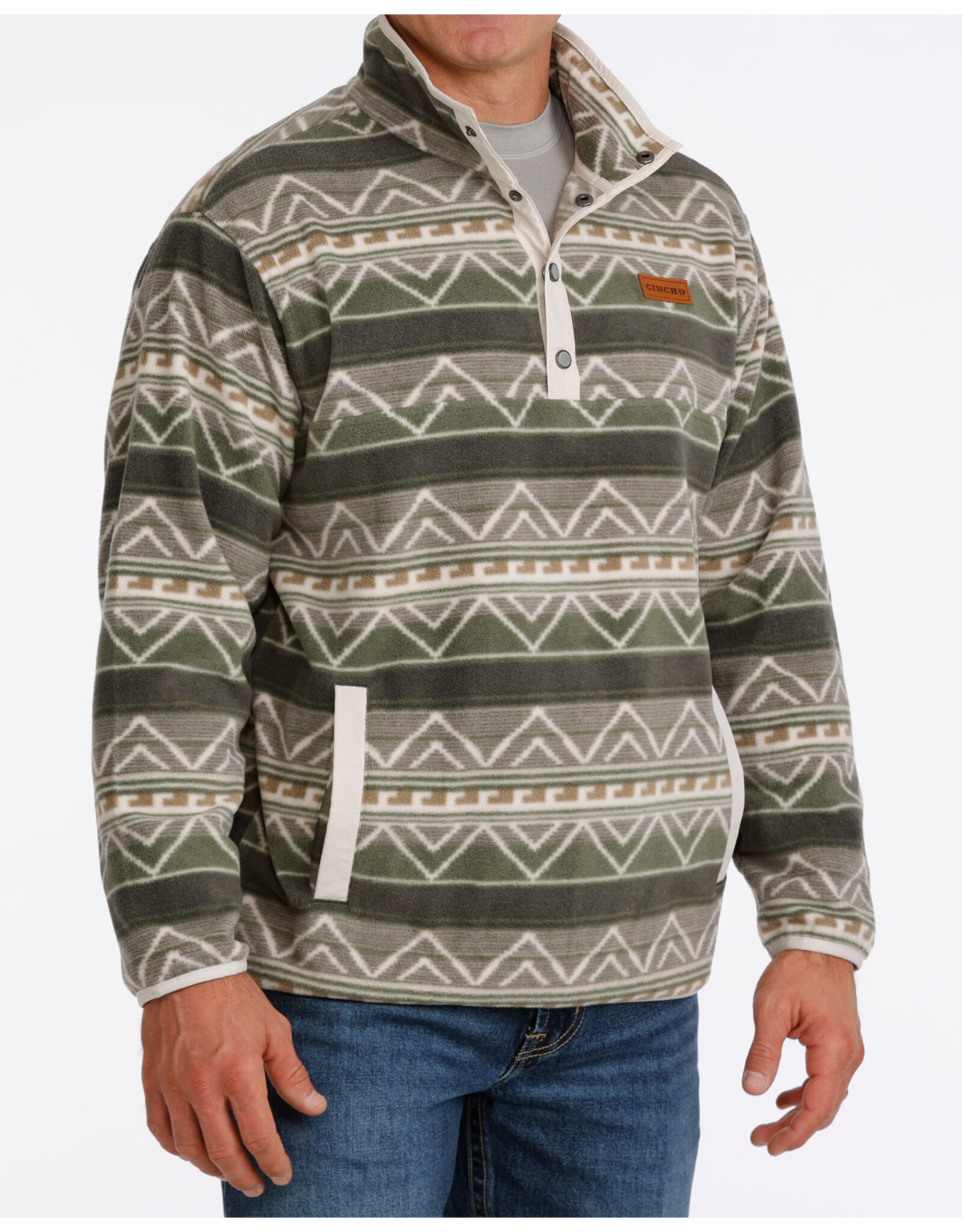 CINCH PULLOVER CINCH FLEECE OLIVE GREEN AZTEC BUTTON