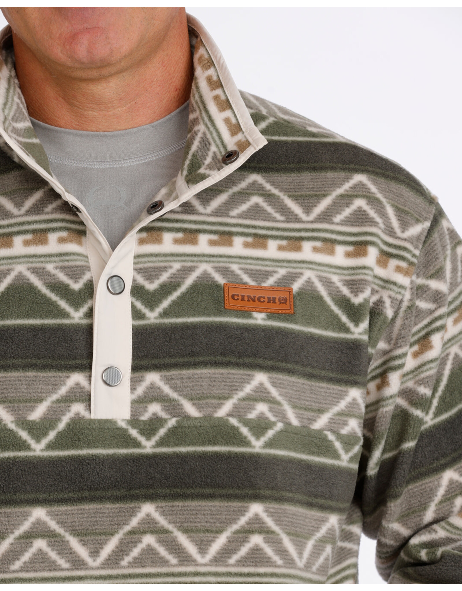 CINCH PULLOVER CINCH FLEECE OLIVE GREEN AZTEC BUTTON