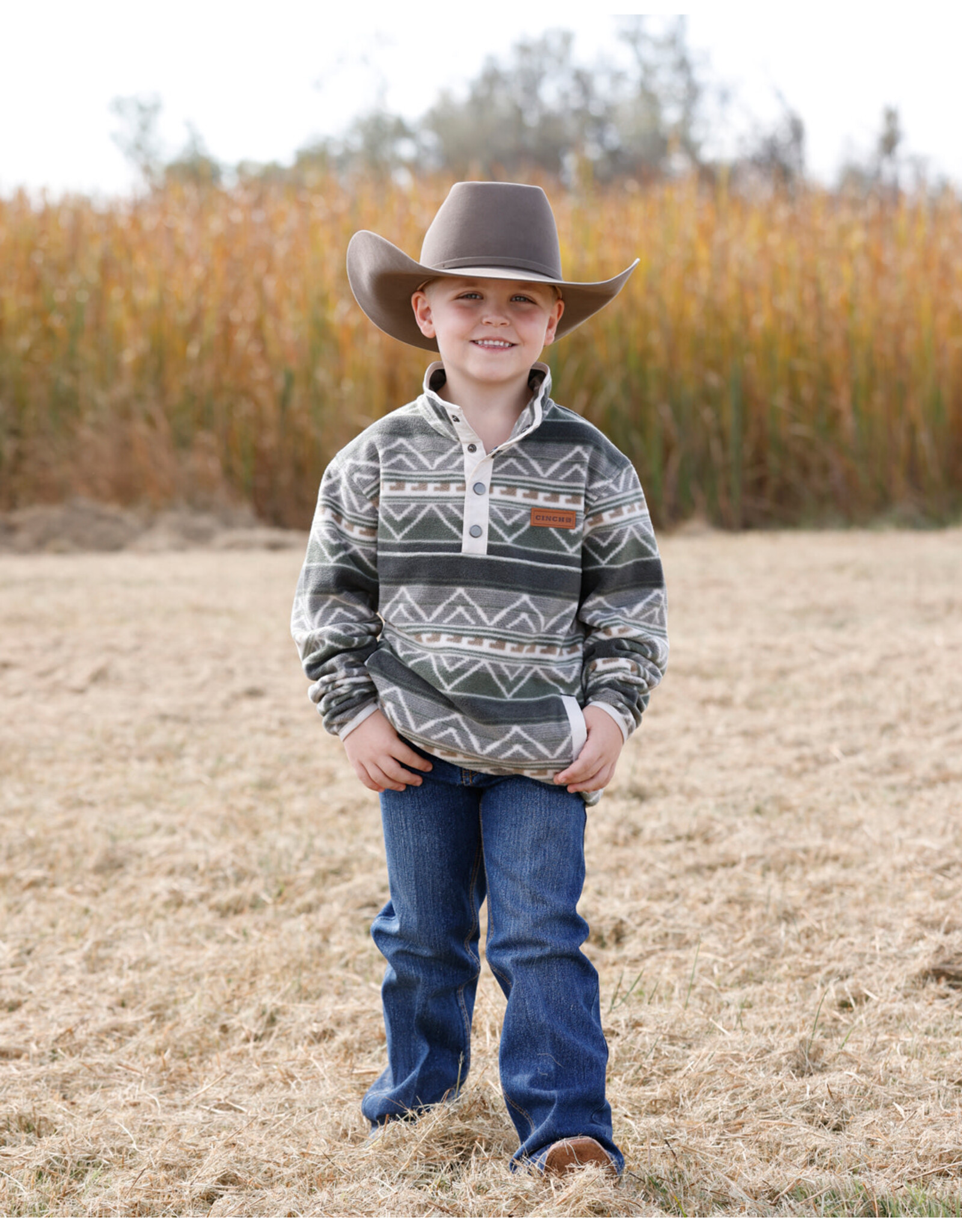 CINCH PULLOVER BOYS CINCH FLEECE OLIVE GREEN AZTEC