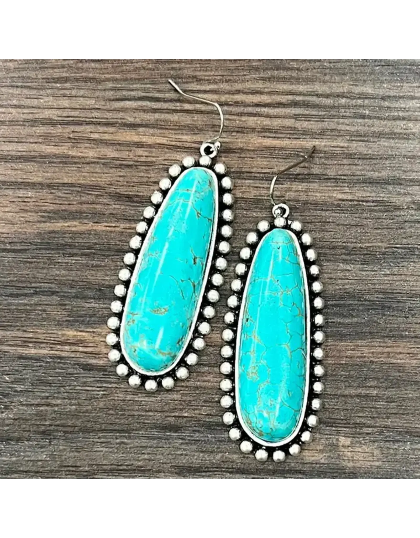 EARRINGS DANGLE OBLONG TURQUOISE STONES