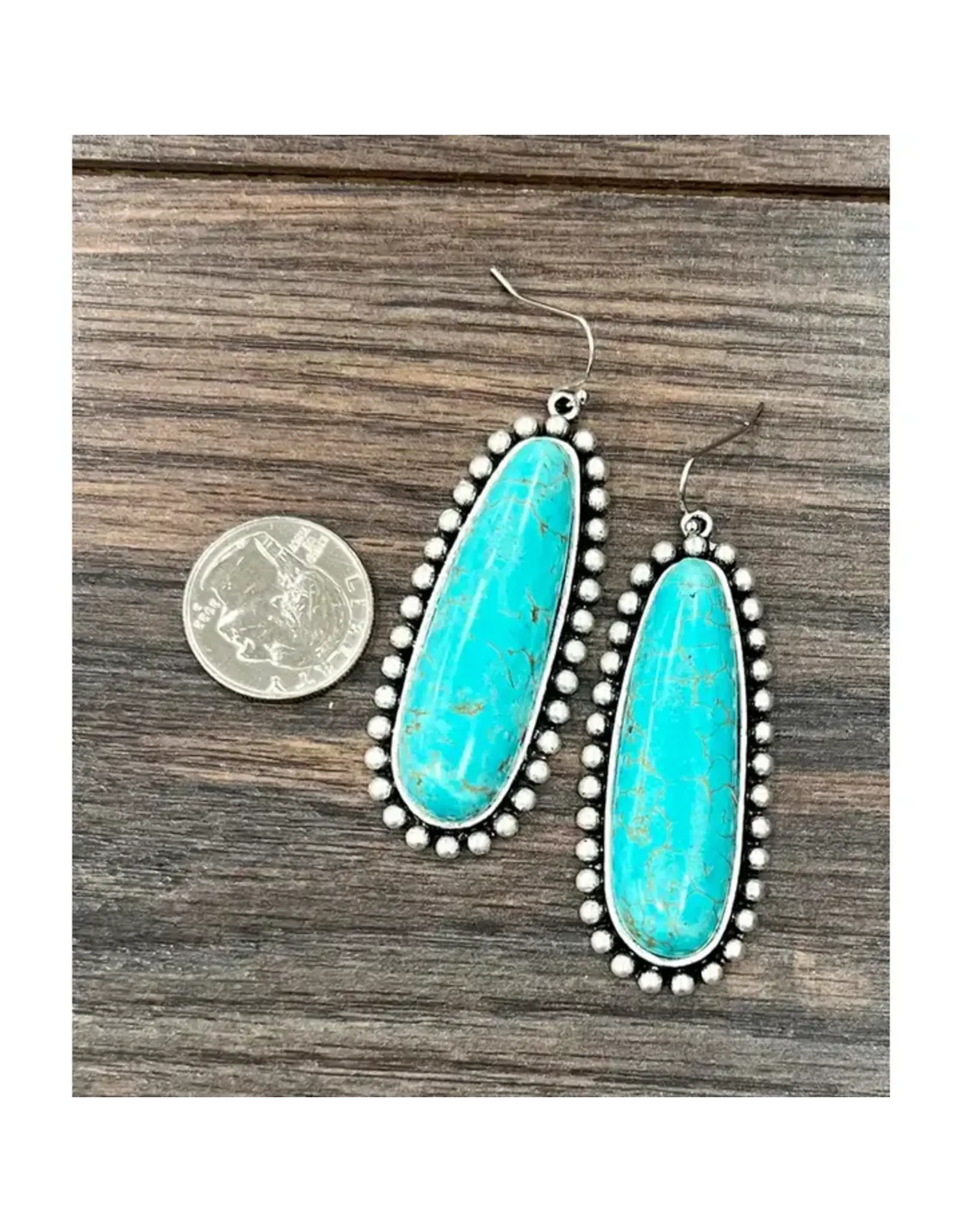 EARRINGS DANGLE OBLONG TURQUOISE STONES